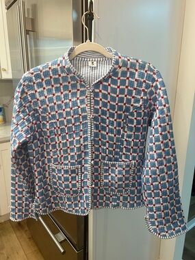 Blue Plaid Quilted Blazer with Red Accents reversible 2 jackets in 1 sz small